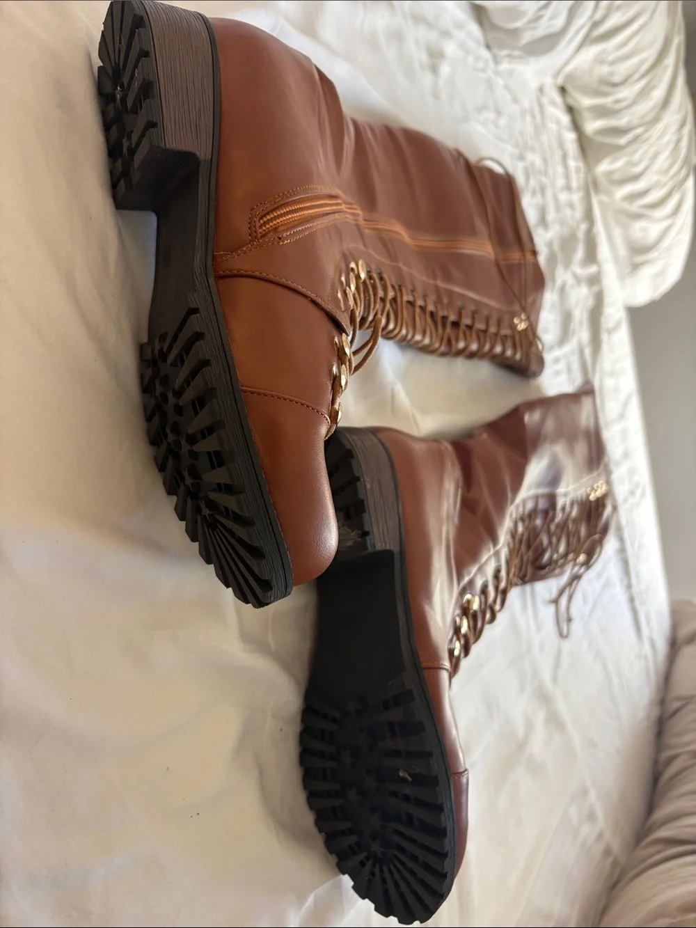 Thigh high Lace-Up Women's combat Boots in Brown